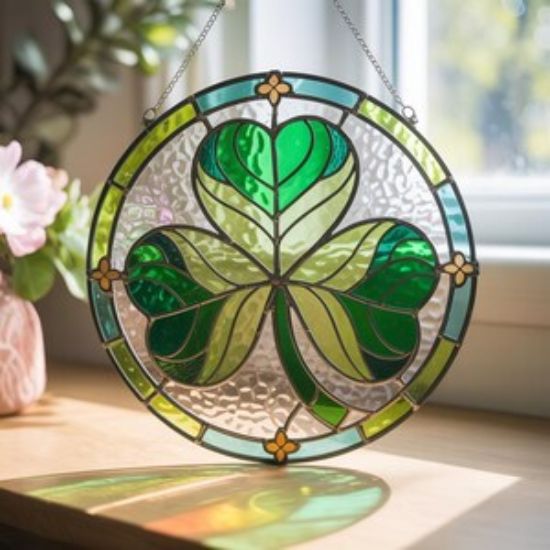 St. Patricks Day Shamrock Suncatcher, Glasmalerei Shamrock Fensterbehang, irisches Dekor, Geschenk für Familie und Freunde