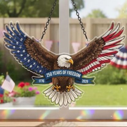 Acrylic Patriotic Eagle Suncatcher, USA American Flag Wings Decor, Window Hanging Ornament, 250th Anniversary 1776 2026 Gift