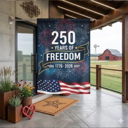 USA 250 Years Of Freedom House Flag, 1776-2026 Patriotic Fireworks Flag, Independence Day Porch Decor, American Outdoor Banner
