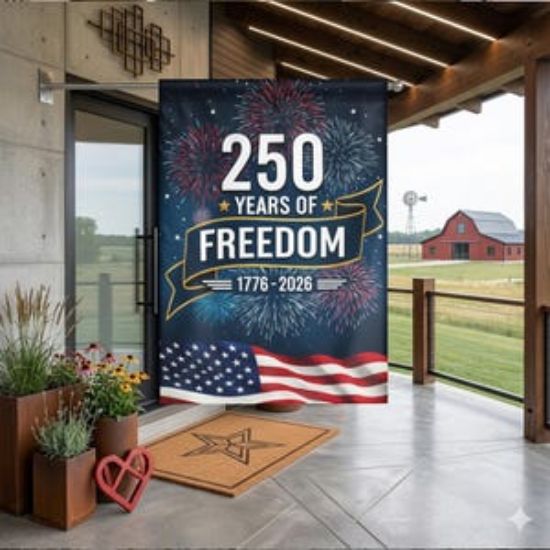 USA 250 Years Of Freedom House Flag, 1776-2026 Patriotic Fireworks Flag, Independence Day Porch Decor, American Outdoor Banner