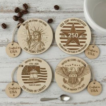 USA 250th Anniversary Coaster Set 1776-2026, Patriotic Wooden Drink Coasters, America Independence Day Decor, 4th of July Gift