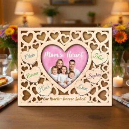 Personalized Mom Heart Photo Frame, Custom Family Name Plaque, Mothers Day Gift for Mom, Kids Names Sign, Family Heart Keepsake Gift