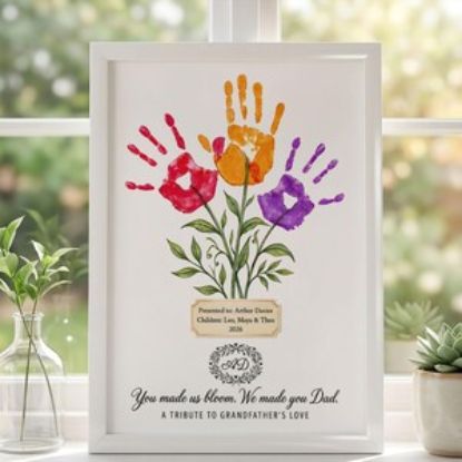 Fathers Day Gift for Grandpa, Handprint Art from Kids, Personalized Grandfather Keepsake, Family Flower Print Gift