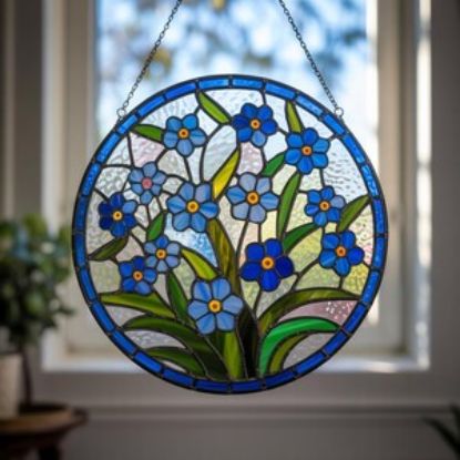 Vergissmeinnicht Glasmalerei Suncatcher, Blumenliebhaber Fensterschmuck, Natur Kunst Decor, Geschenke für Familie und Freunde