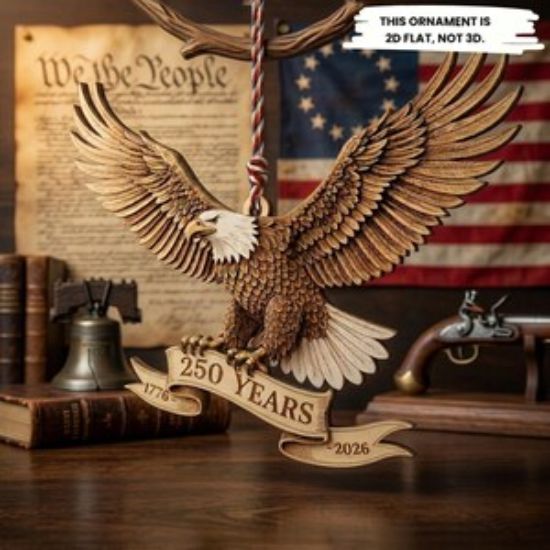 USA 250th Anniversary Eagle Ornament 2D 1776-2026, Wooden American Eagle Ornament, Patriotic Decor, Independence Day Gift
