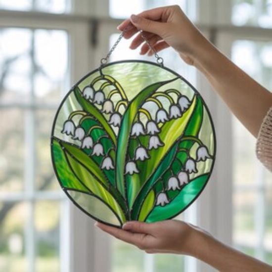 Maiglöckchen Sonnenfänger | Symbol der Reinheit & des Glücks | Glasmalerei für Zuhause, Fensterschmuck, Blumenliebhaber Suncatcher