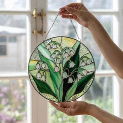 Maiglöckchen Sonnenfänger | Symbol der Reinheit & des Glücks | Glasmalerei für Zuhause, Fensterschmuck, Blumenliebhaber Suncatcher