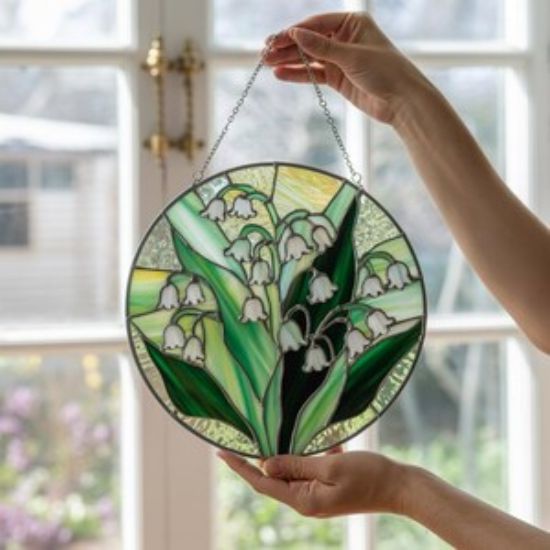 Maiglöckchen Sonnenfänger | Symbol der Reinheit & des Glücks | Glasmalerei für Zuhause, Fensterschmuck, Blumenliebhaber Suncatcher