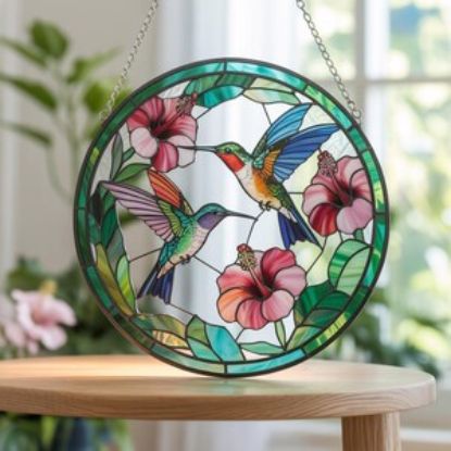 Kolibri Suncatcher mit lebendiger Glasmalerei / dekorativer Fensterschmuck für Naturliebhaber / ideales Geschenk für Mama / Oma / Vogel-Fans