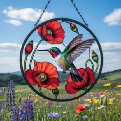 Vogel-Denkmal Suncatcher, kundenspezifischer Kolibri oder Kardinal-Glasmalerei, personalisierte Fensterdekoration, Geschenk für Mamma u. Oma