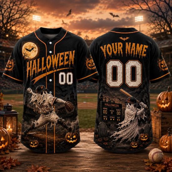 Personalized Halloween Baseball Jersey, Custom Name Pumpkin Shirt, Spooky Season Jersey, Halloween Party Outfit, Fall Gift