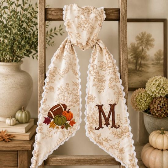 Personalized Fall Wreath Sash, Custom Monogram Football Door Decor, Autumn Embroidered Wreath Bow, Thanksgiving Front Porch Accent Gift