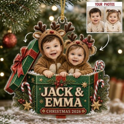 Brother Sister Christmas Ornament 2026, Personalized Kids Photo Ornament, Custom Sibling Keepsake, New Baby Family Christmas Gift