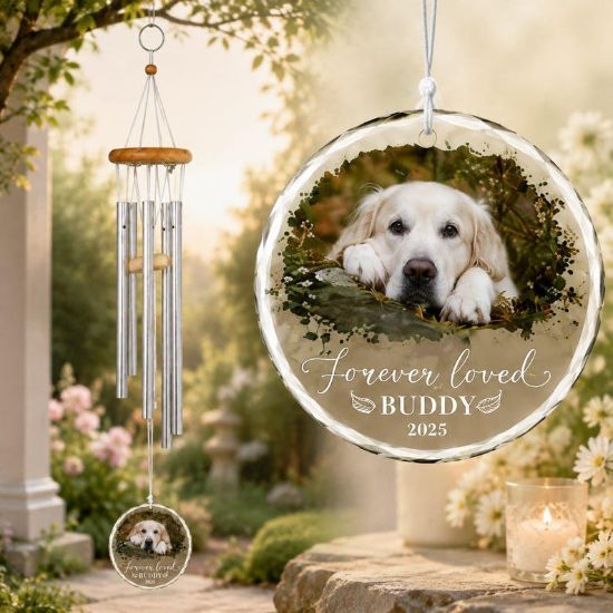 Personalized Pet Memorial Wind Chime, Custom Dog Loss Gift, Forever Loved Pet Remembrance Ornament, Memorial Garden Decor Keepsake