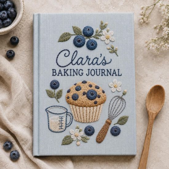 Personalized Hand Embroidered Baking Journal, Blueberry Muffin Recipe Book, Cottagecore Baking Keepsake, Gift for Baker or Mom