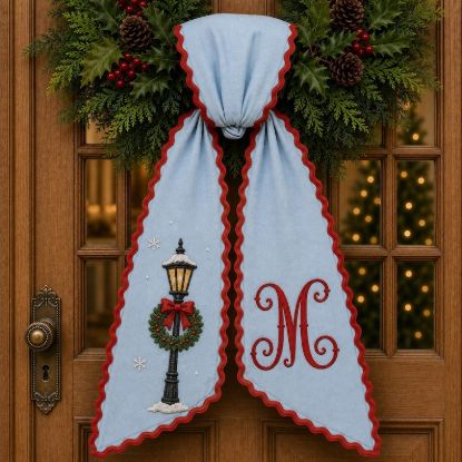 Embroidered Personalized Christmas Sash with Monogram 2026, Christmas Lamp Post Sash, Holiday Door Bow Sash, Custom Initial Christmas Decor