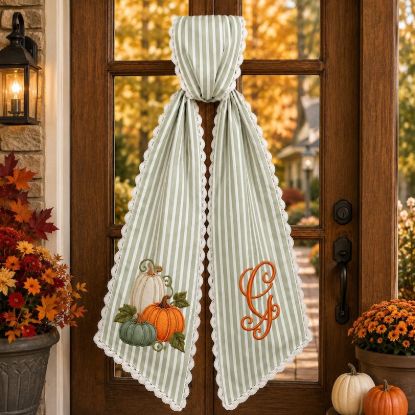 Personalized Pumpkin Halloween Wreath Sash Bow, Pumpkin Door Decor, Fall Front Door Ribbon, Autumn Farmhouse Holiday Decoration