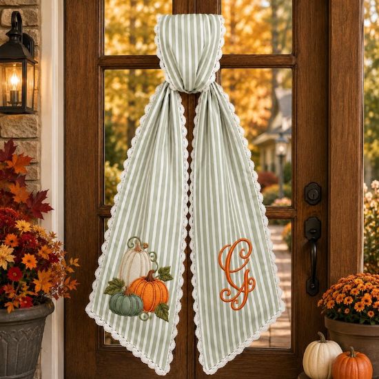 Personalized Pumpkin Halloween Wreath Sash Bow, Pumpkin Door Decor, Fall Front Door Ribbon, Autumn Farmhouse Holiday Decoration