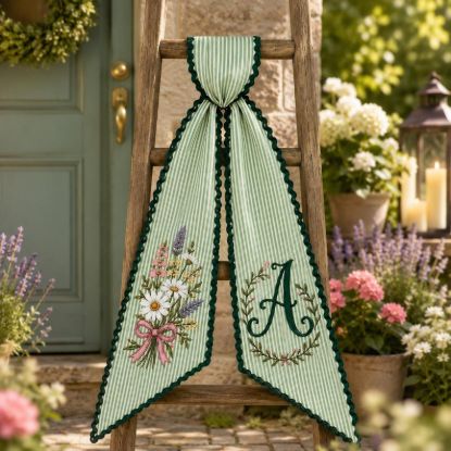Personalized Floral Coquette Wreath Sash, Embroidered Spring Wreath Ribbon, Front Door Decor, Housewarming Gift