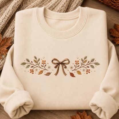 Embroidered Autumn Leaves Sweatshirt, Fall Maple Leaf Crewneck Pullover, Cozy Seasonal Apparel, Thanksgiving Gift for Her