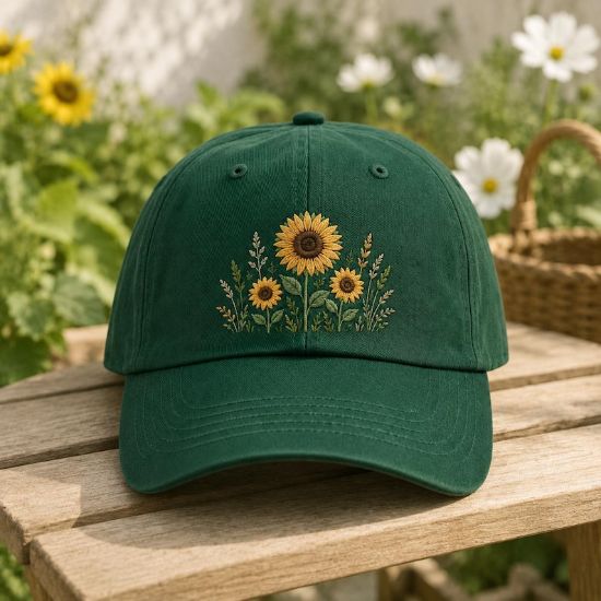 Sunflower Embroidery Design, Floral Machine Embroidery File, Botanical Hat Pattern, Instant Digital Download