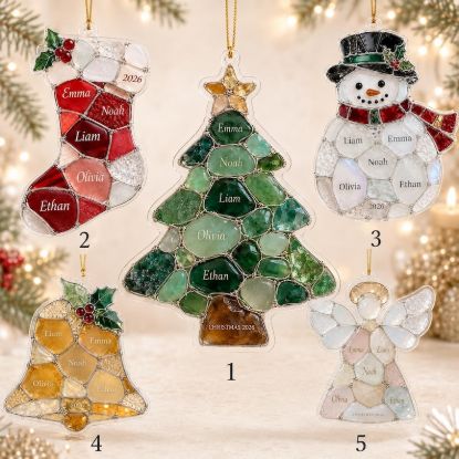 Personalized Family Christmas Ornament, Custom Shape Acrylic, Family Names and Year, Tree Stocking Snowman Bell Angel, Christmas Keepsake