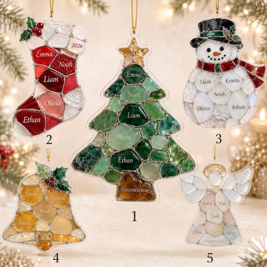 Personalized Family Christmas Ornament, Custom Shape Acrylic, Family Names and Year, Tree Stocking Snowman Bell Angel, Christmas Keepsake