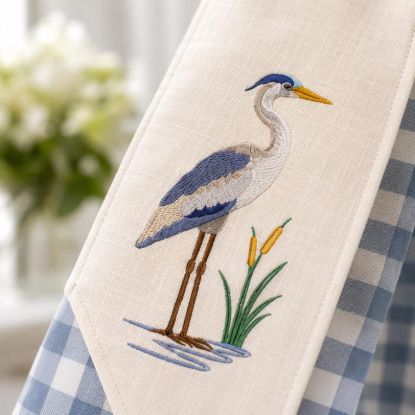 Blue Heron Machine Embroidery Design, Coastal Marsh Bird Digital File, Wetland Nature Pattern, Heron Embroidery Download, Bird Lover Gift